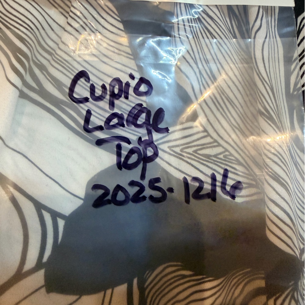 Cupio Black & White Abstract Sleeveless Blouse | Mesh Back | Size L - Picture 9 of 9